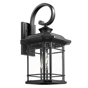 Emliviar Outdoor Wall Lantern Fixture with E26 Base, Large 21.9 Inch Exterior Wall Light with Seeded Glass, Black Finish, 2084B-L BK