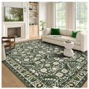 Large Living Room Rug Dark Green Floral Area Rugs Machine Washable Rug 8x10 Boho Area Rug TPR Non Slip Room Carpet Stain Resistant Rugs for Bedroom,Kids,Dining Room,Oriental