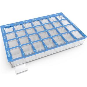 EZY DOSE Weekly AM/PM (7-Day) Daily Pharmadose Pill Planner, Medicine Case, Vitamin and Supplement Organizer, Medium Easy Fill Compartments, 4 Times a Day, 28 Compartments, Blue, BPA Free