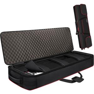 SNIGJAT 88 Key Keyboard Case with Wheels (Interior: 56.5"x16.2"x6.8"), Soft 88 Key Rolling Keyboard Case with Detachable Paddings & Adjustable Shoulder Straps, Full Padded Piano Bag
