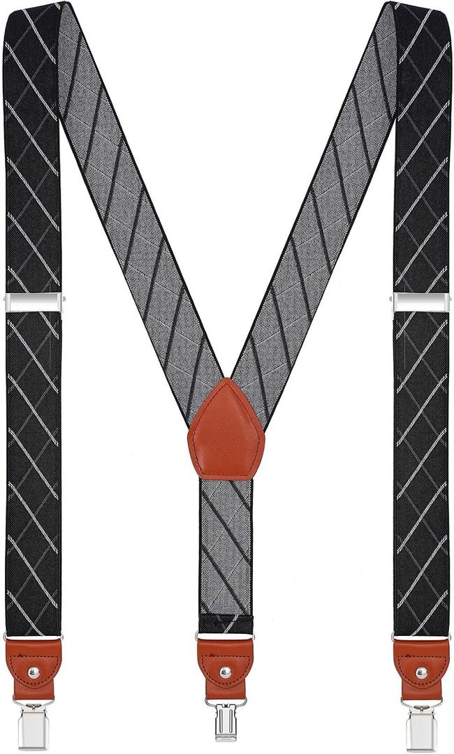 Mens Suspenders Elastic Y Back Adjustable Heavy Duty Strong Clips 1.4" Wide