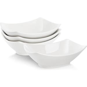 Cedilis 4 Pack Porcelain Serving Bowls, 27ounce White Rectangular Ceramic Salad Bowls, Side Serving Dishes for Veggie, Potatoes and Fruits