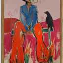 Abstract Western Cowboy Wall Art Colorful Cowboy with Raven Wall Decor Modern Southwestern Poster Canvas Print Picture for Living Room Bedroom 24x16 inch Wood Framed