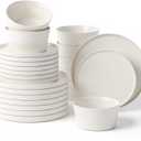 MIAMIO - Dinnerware Sets for 8/24-Piece Modern Stoneware Dish Set/Tableware  Dishwasher and Microwave Safe  Luxe Collection (White, 24-Pieces)