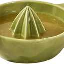Ceramic Lemon Juicer Reamer Manual Citrus Lime Hand Squeezer Bowl with Handle and Pour Spout, Handheld, Easy to Use and Clean (Green)