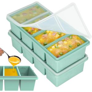 Silicone Freezer Trays with Lids, 1-Cup Soup Container Style Ice Cube Trays for Freezer - Leakproof, Dishwasher,Oven Safe, Stackable, Ideal for Frozen Broth, Leftovers & Meal Prep, BPA Free 2 Pack (Green)