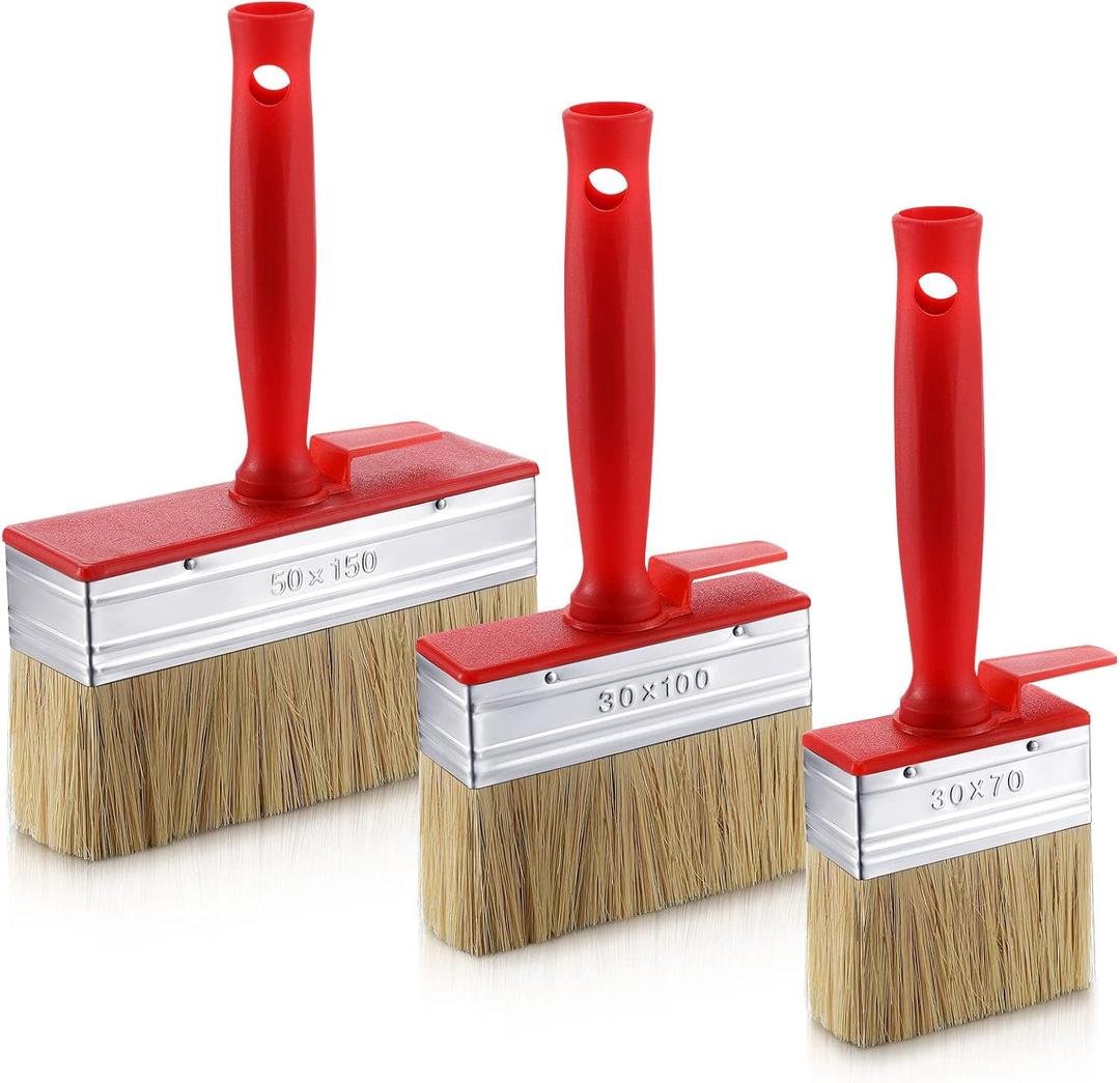 Hoolerry 3 Pcs Deck Stain and Sealer Block Paint Brushes for Wood Heavy Duty Brush Paint Brushes for Walls Applicator for Painting Staining Decking Fence (3",4",6") (Large)