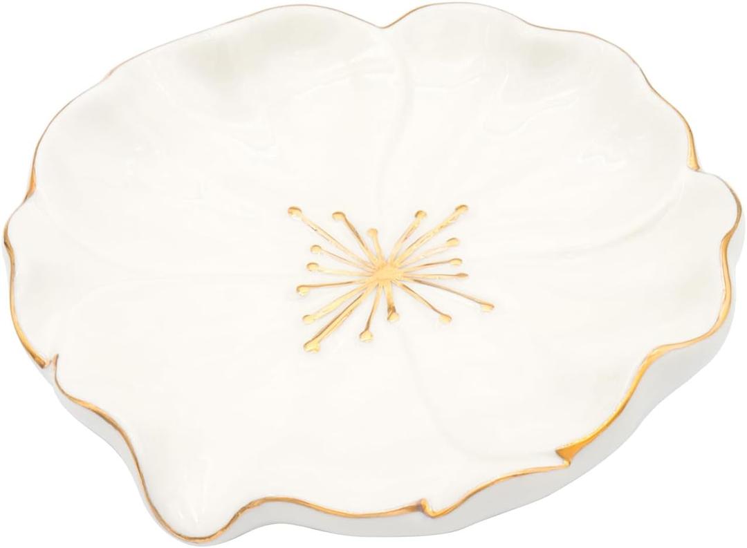 Elegant Bathroom Soap Dish, Inspired by Nature Hibiscus Flower, Ceramic Soap Dish Holder, Self-Draining and Multiple Styles for Bathroom Kitchen Accessories (White)