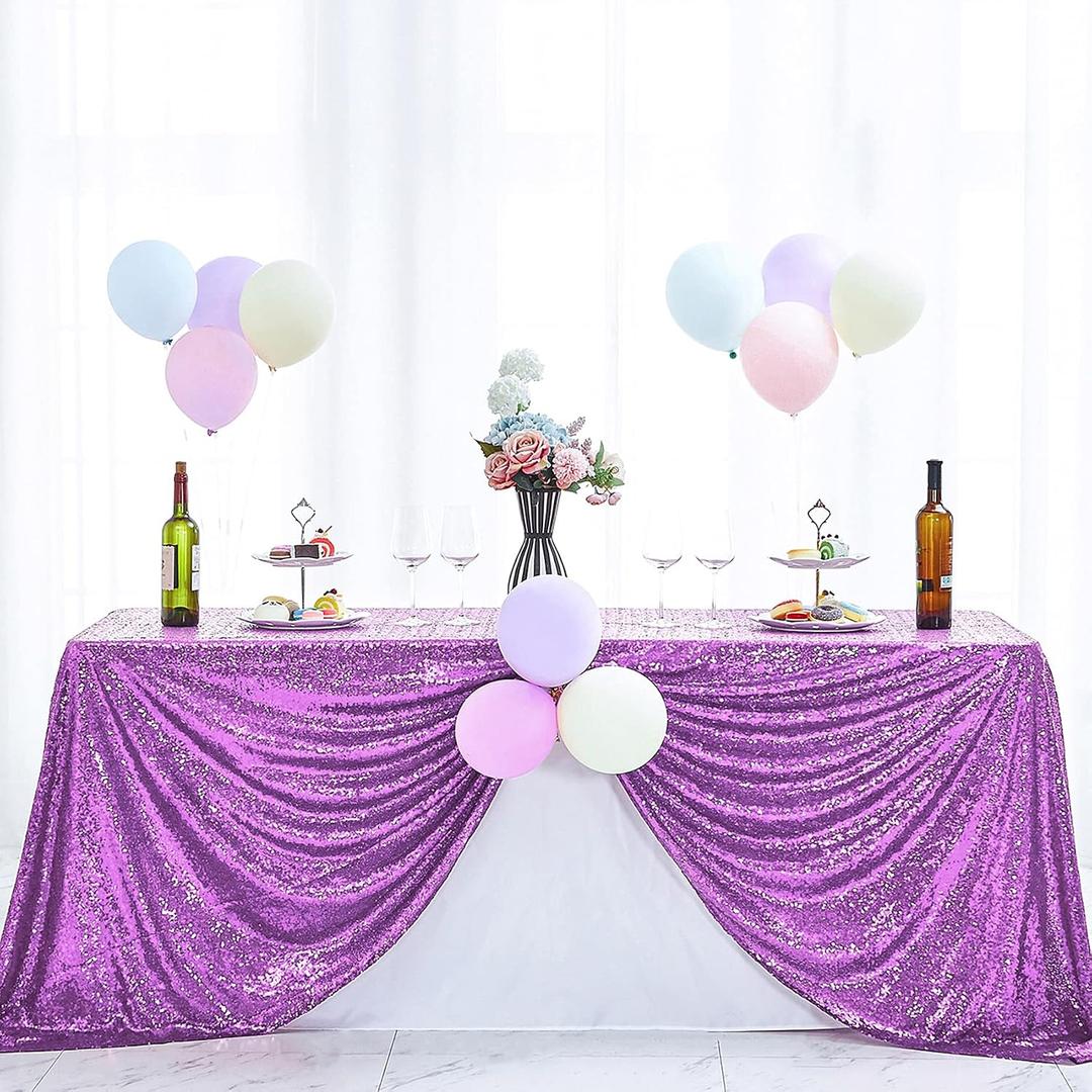 Hahuho 50x80 inch Rectangular Sequin Tablecloth Lavender, Glitter Tablecloth for Bridal Shower Decorations, Birthday, Wedding, Dessert, Banquet（50x80 Inch, Lavender）