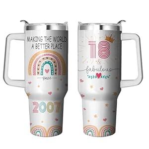 18 Year Old Girl Birthday Gifts Ideas for 40oz Tumbler with Handle & Straw, Mothers Day 18th Birthday Gifts for Girls, Stainless Steel Cup Best Gift for 18 Year Old Girl