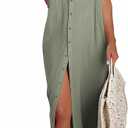 Dokotoo Womens Casual Short Sleeve Side Split Button Down Long Kimonos Cardigans Swimsuit Cover Ups Summer Beach Dress (X-Small, Green 02)