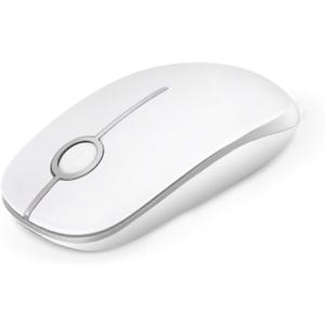 VssoPlor Wireless Mouse, 2.4G Slim Portable Computer Laptop Mouse with Nano Receiver Quiet Silent Optical Mice for Notebook, PC, Laptop, Computer-White and Silver