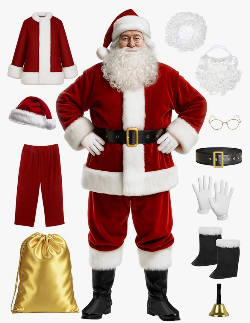 Ahititi Santa Claus Costume for Men Santa Suit Adults 11pcs Mens Deluxe Professional Christmas Clause Outfit Xmas Cosplay 3XL