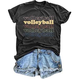 Women Volleyball Mom Shirts Game Day T Shirts Sports Player Graphic Casual Tee Tops (XX-Large, Dark Grey)