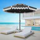 AreShark 9FT Patio Umbrella with Fringe, Wind-Resistant Fiberglass 8 Ribs Tassel Outdoor Umbrella with Crank and Push Button Tilt, Double Tier Vent Sun Shade for Pool, Deck, Backyard, Gray