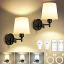 Frideko Swing Arm Rechargeable Wall Sconces Set of Two with Remote, 3 Colors Dimmable Battery Operated Wall Light, 5200mAh Wireless Wall Lamp with 4 Timer, Fabric Indoor Wall Lighting for Bedroom