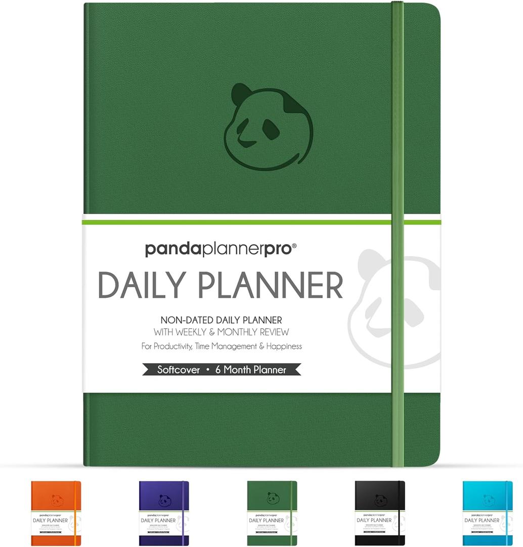 Panda Planner Pro A4 Daily Planner 2026  6 Month Undated Daily Productivity Planner with Large 8.5x11 Layouts, Weekly & Monthly Calendar Planner, Goal Tracker, Habit Tracker & Time Management Organizer  Dark Green