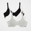 Fruit of the Loom womens Cotton Stretch Extreme Comfort T Shirt Bra, Black/White/Grey Heather, 42D US
