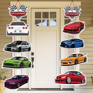Car Race Porch Sign Cutouts Room Wall Door Decor Race Car Birthday Party Garden Outdoor Indoor Decorations Hanging Cards