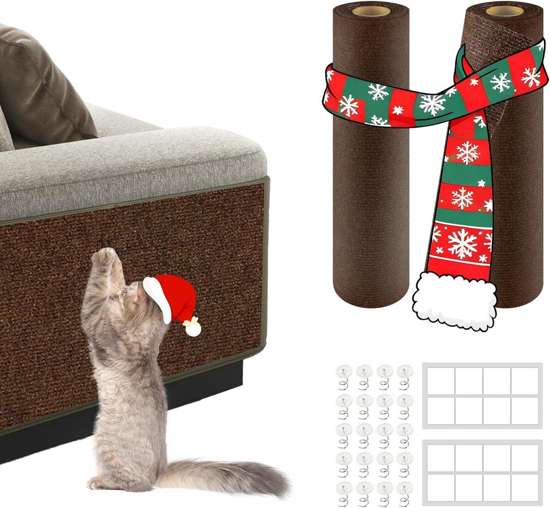 2Pack Total 78.7"x15.8" Cat Scratch Mat for Cat Couch Furniture and Wall Protector | Trimmable Self-Adhesive Carpet Climb Cat Scratcher for Covering Cat Tower and Replacement Pads (Brown)