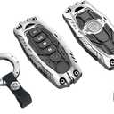 Heavy Duty Key Fob Cover for Nissan Altima Armada Maxima Murano Pathfinder Rogue Titan Armada Versa Sentra Zinc Alloy Keyless Entry Key Fob Case Protector with Keychain 5 Buttons (Silver)