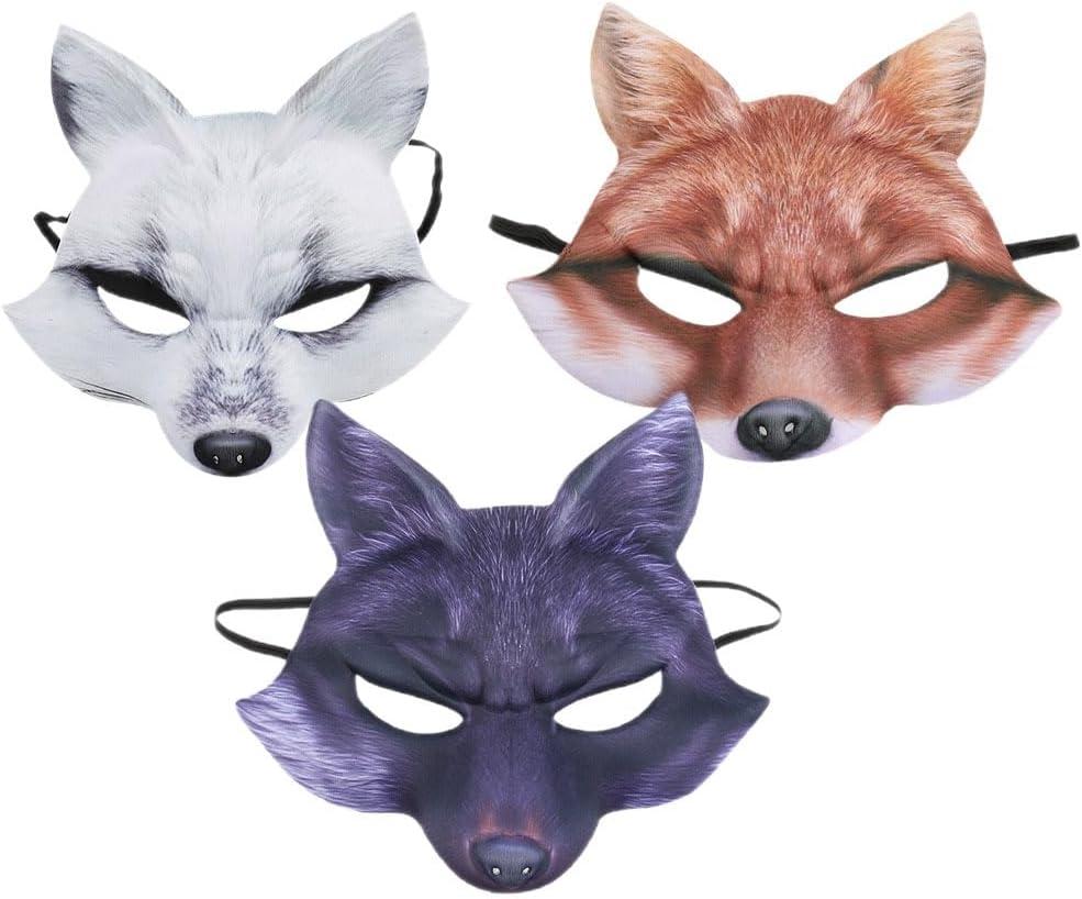 3PCS Half Face Halloween Mask Fox Mask Halloween Animal Half Face Fox White Wolf Halloween Wolf Animal Male and Female s