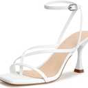 Women's Strappy High Heels Sandals Square Open Toe Ankle Strap Slingback Thong Stilettos Shoes for Wedding, 6