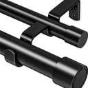 Abiglifty Double Curtain Rod 42 to 122 Inch, 1 Inch Telescoping Double Curtain Rods for Windows, Black Double Curtain Rod with Classic Cap Finial, Black