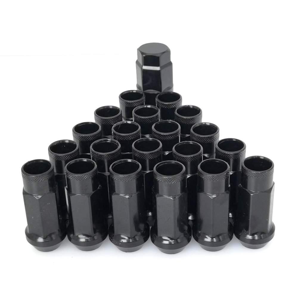 Lug Nuts M12x1.25 Open End Wheel Nuts,Taper Acorn Seat, Forged Locknut Racing Nut 20 Set 2 Pieces Total 22 Pieces and 1 Nut Socket Key (Black, M12 x P1.25)