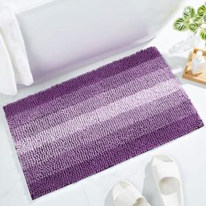 Gibelle Purple Bathroom Rug Set 1 Piece, Chenille Non Slip Bath Mat Set, Absorbent Shower Rug and Bath Room Floor Mats, Quick Dry Bathmat Bathroom Decor Accessories for Tub, 16" x 24", 20" x 32"