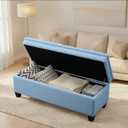 50" Storage Ottoman Bench, Rectangular End of Storage Bench, Upholstered Large Fabric Tufted Ottoman with Storage for Living Room, Bedroom, Entryway,Blue