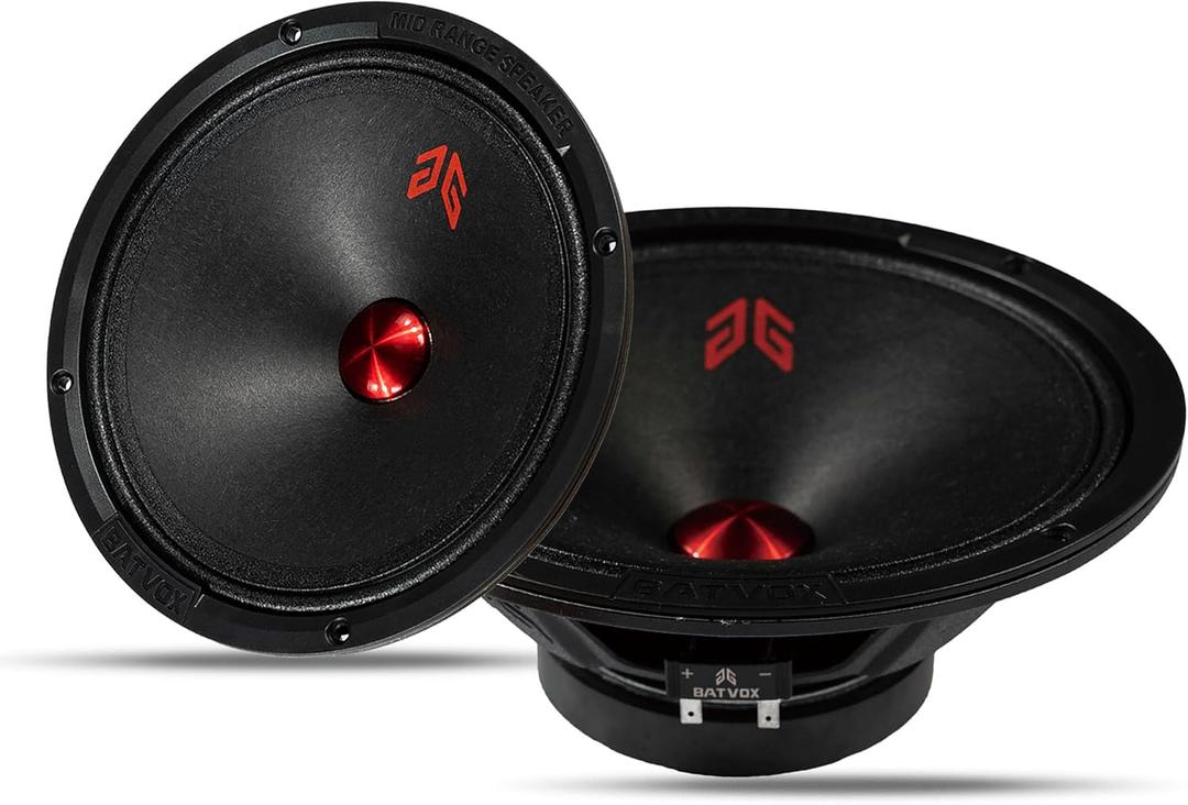 MX80P1 Loudspeaker 8 Inch Midrange 480 Watts 4 Ohms Red Dust Cap, Premium Quality Audio Door Speakers for Car or Truck Stereo Sound System, Black (2 Speakers)