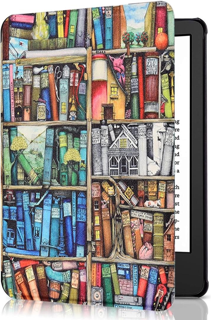 SCSVPN Case for 6 Inch Kindle 2024 and 2022 (11th Generation) - All new Slim Premium PU Leather Smart Protective Cover with Hand Strap, Auto Wake/Sleep for Kindle RS23CV / C2V2L3 E-Reader - Bookshelf