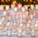 50 Pcs Votive Candle Holders Bulk Mercury Glass Votive Candle Holder Tealight Candle Holder Wedding Centerpiece for Table Home Birthday Anniversary Bridal Shower Party Decoration Reception (Silver)