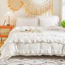Jolusere White Ruffle Duvet Cover Set Twin Size Solid Color Ivory White Comforter Cover Farmhouse Boho Aesthetic Shabby Chic Bed for All Seasons Soft Lightweight Microfiber Bed with Zipper Closure 2 PRS