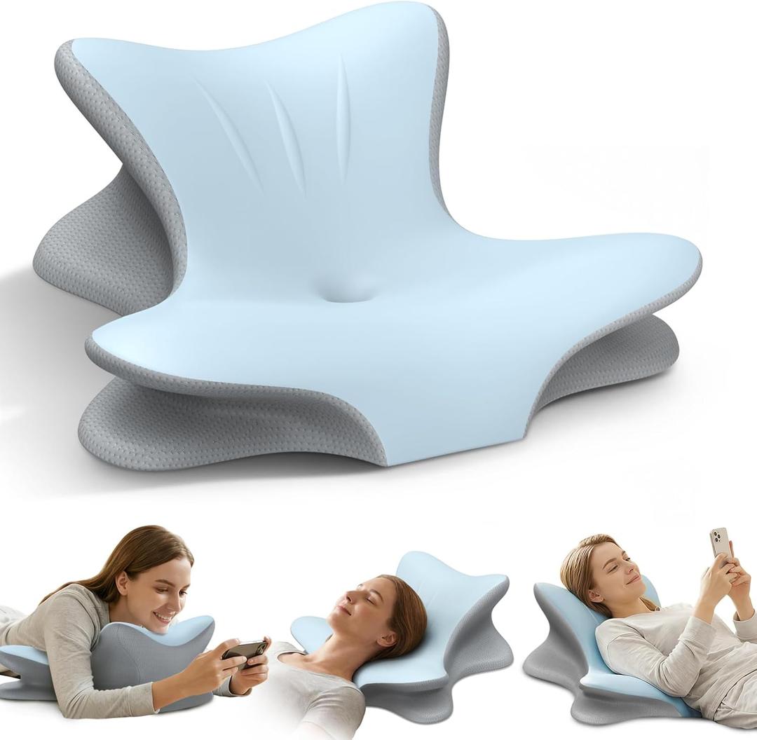 Cervical Neck Pillow for Pain Relief, Ergonomic Reading Pillow for Bed, Orthopedic Wedge Pillow Back Support Pillow, Contour Memory Foam Pillows for Sleeping, Couch Floor Use Lying, Leaning Reading (Blue)