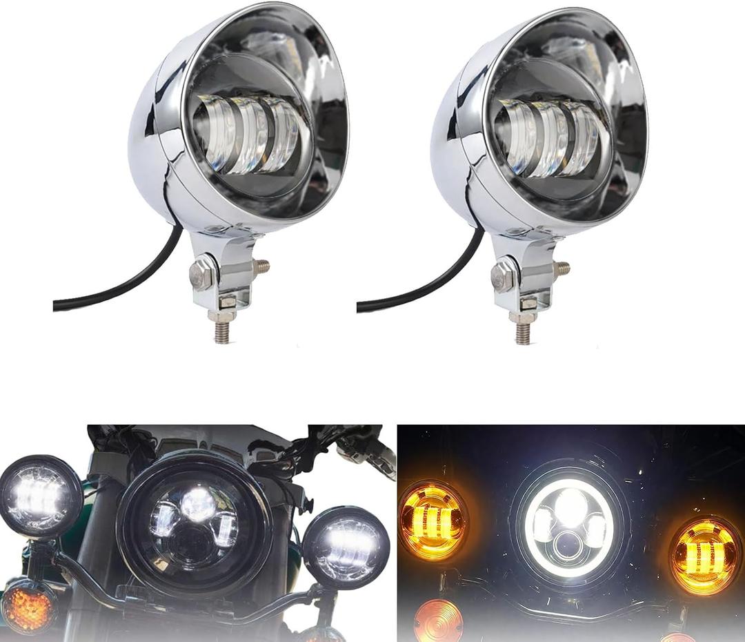 4.5 Inch 2 Pcs Chrome LED Motorcycle Fog Passing Lights Auxiliary Lamp for Motorcycles Highway Cruising Urban Riding (Chrome)