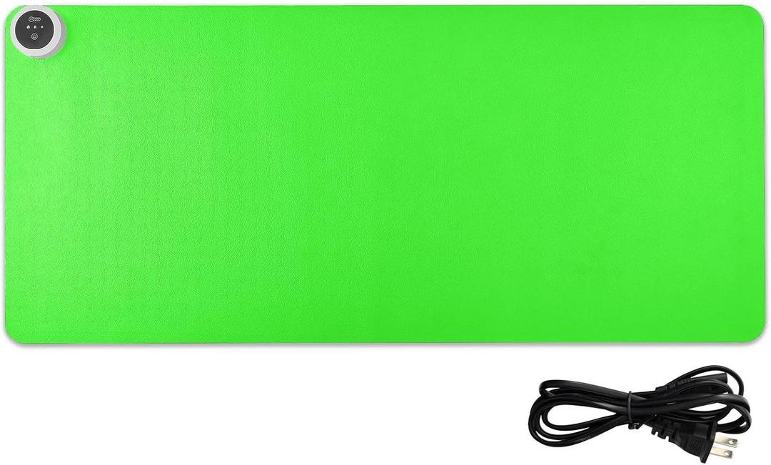 Neon Green Leather Heated Gaming Mouse Pad 31.5 x 13 in Winter Warmer Keyboard Mat for Office Table Gaming,Study