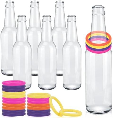 30 Pcs Ring Toss Game Carnival Game Set Include 24 Plastic Throw Rings and 6 Glass Bottles for All Occasions and Events, Summer Backyard Fun, Beach, Carnival Party Favor