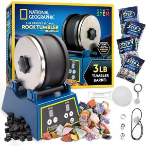National Geographic Rock Tumbler Kit - 3 Lb. Extra Large Capacity Barrel with 3-Speed Motor & 9-Day Timer, Kit Includes Rocks for Tumbling and Rock Polisher Grit, Rock Tumbler for Adults and Kids