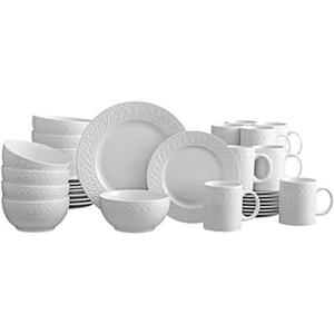 Pfaltzgraff Sylvia 32-Piece White Dinnerware Set, Service for 8, Durable Stoneware Plates, Bowls, and Mugs, Microwave and Dishwasher Safe