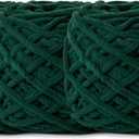 3 Pack Fluffy Chenille Chunky Yarn for Crocheting 100g(65.6yd) - Baby Yarn for Crocheting Soft - Velvet Yarns for Crochet Blanket - Amigurumi Crochet Yarns (Dark Green)