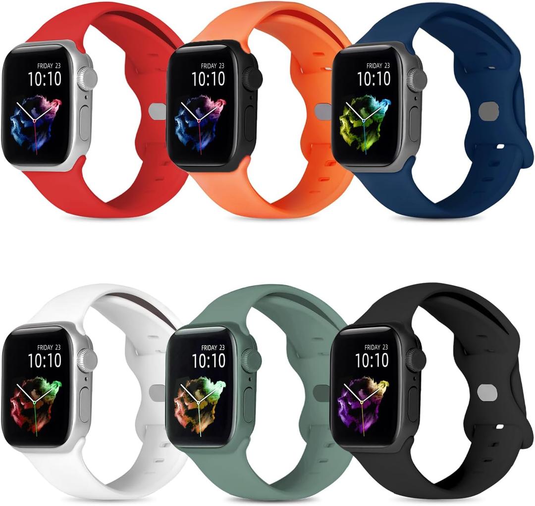 6 Pack Sport Bands Compatible with Apple Watch Band Red, white, black (Red white black rising sun orange night Paris gray)