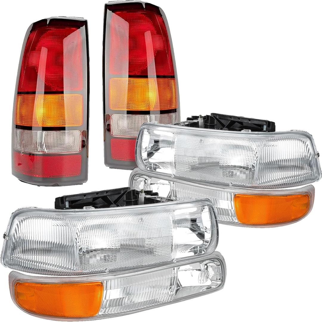 Chrome Headlights Tail Light Assembly Fit For 1999 2000 2001 2002 Chevy Silverado 1500 2500 Head Lights Rear Brake Lamp Driver and Passenger Sides GM2520174 GM2520174 15199561