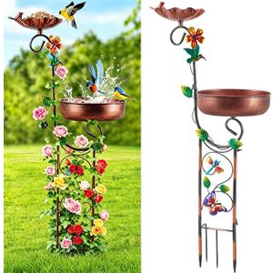 2 In 1 Bird Bath for Outside, Freestanding Large Bird Feeder Birdbaths for Outdoors, Garden Metal Bird Baths Bowl for Patio Yard, Copper