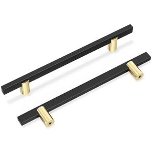 goldenwarm 10 Pack 5 Inch Black and Gold Cabinet pulls Black and Gold Cabinet Handles Aluminum Alloy Kitchen Hardware for Dresser Drawer