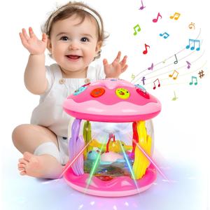 M SANMERSEN Baby Girl Toys 6-12 Months - Babies Ocean Rotating Projector Light Up Musical Toys for 12-18 Months Crawling Learning Tummy Time 1 2 Years Old Infant Boys Girls Gifts - Pink