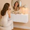 Zevemomo Floating Makeup Vanity for Wall, 23" Fluted Desk Dresser, White, 23.62"D x 15.75"W x 8.67"H