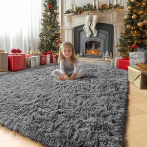 Amdrebio Grey Area Rugs for Bedroom Living Room, Fluffy Fuzzy Modern Rugs for Kids Room, Furry Floor Shaggy Throw Gray Carpet for Baby Nursery Preppy Dorm Office, Home Decor, Farmhouse Thick Rug 4x6