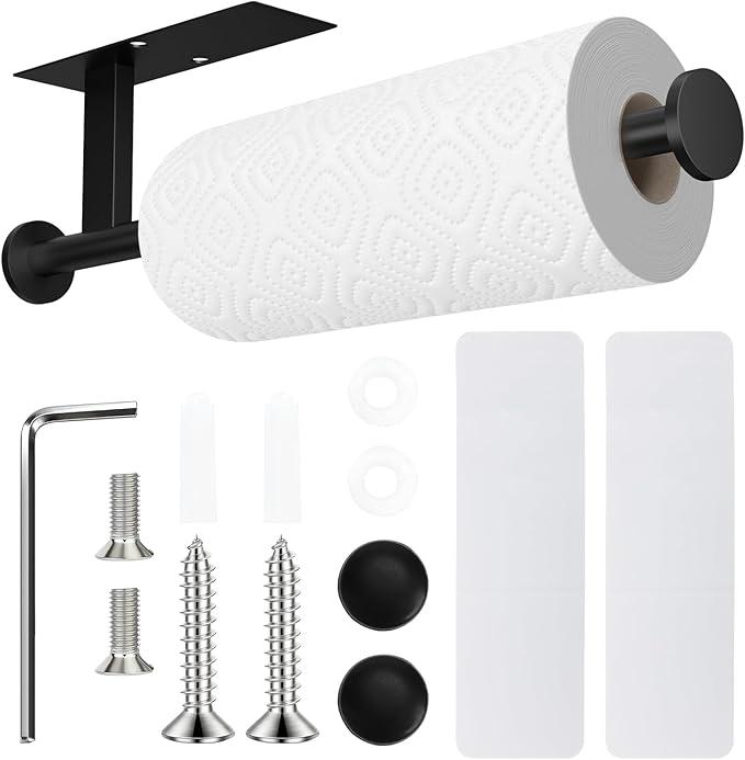 FISHCLOUD Paper Towel Holder Wall Mount  Self Adhesive No Drill or Drilling, SUS304 Stainless Steel  Kitchen, Bathroom, Sink, Pantry, Fridge(Black)